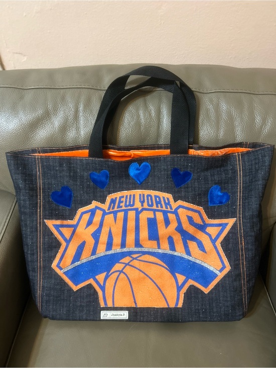 Handbags - Custom New York Knicks Denim Tote Bag - Orange & Blue